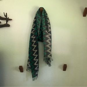 Cashmere Wrappings Wool Silk Blend Lightweight Chevron Scarf in Gray Green White